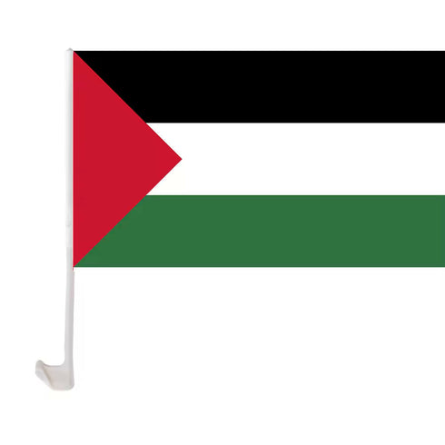 Palestine car window flag with vibrant colors and secure attachment hook for patriotic car decor